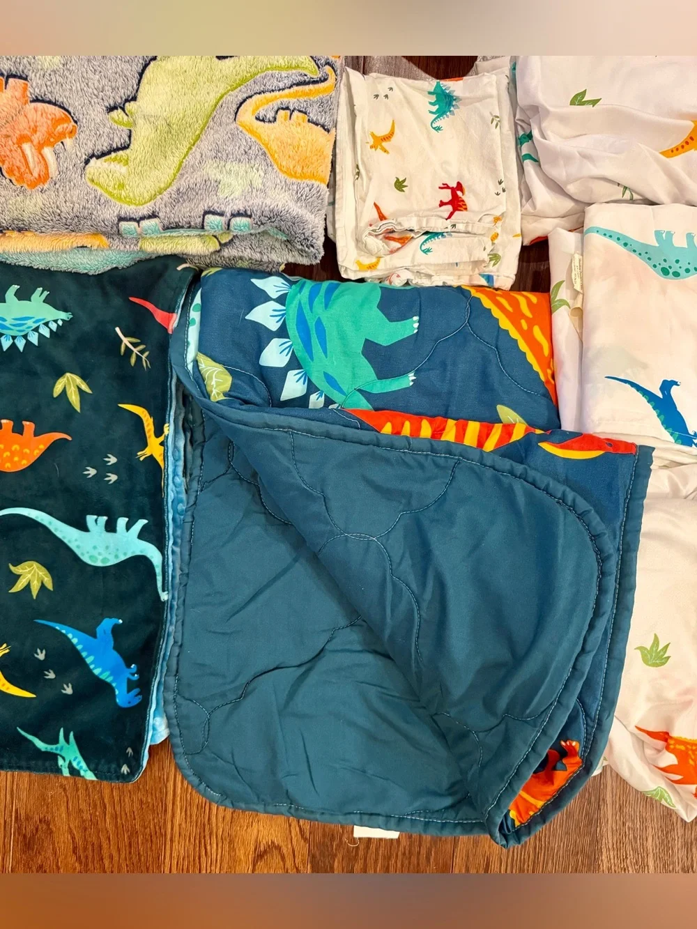Kids Dinosaur Blanket and Bedding Set - Blue & Teal